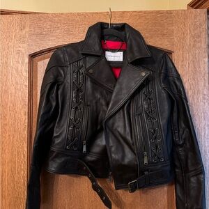 BCBG Black Leather Motorcycle Jacket